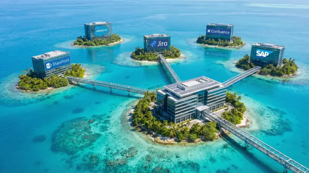 Datensilos und solierte Systeme werden durch Enterprise Search Lösungen verbunden
